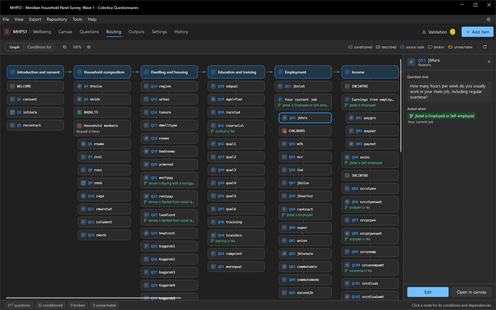 The routing page with a node selected and its detail panel open