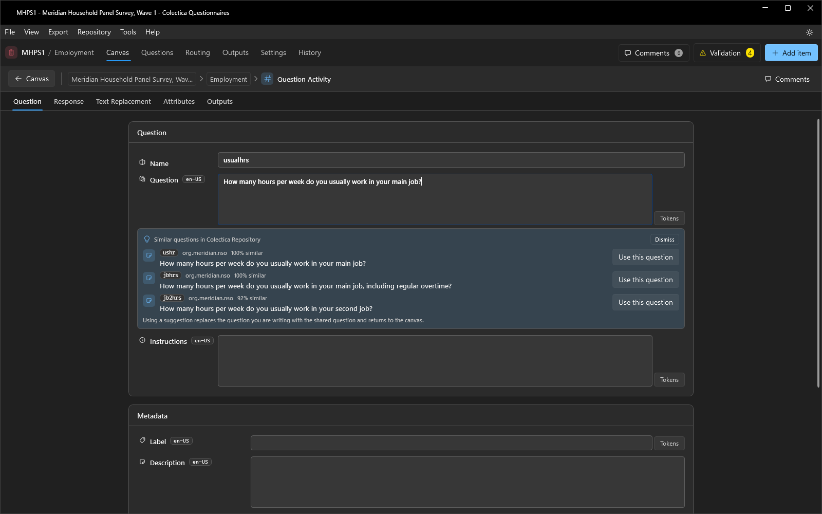 The question editor with the Similar questions panel under the question text