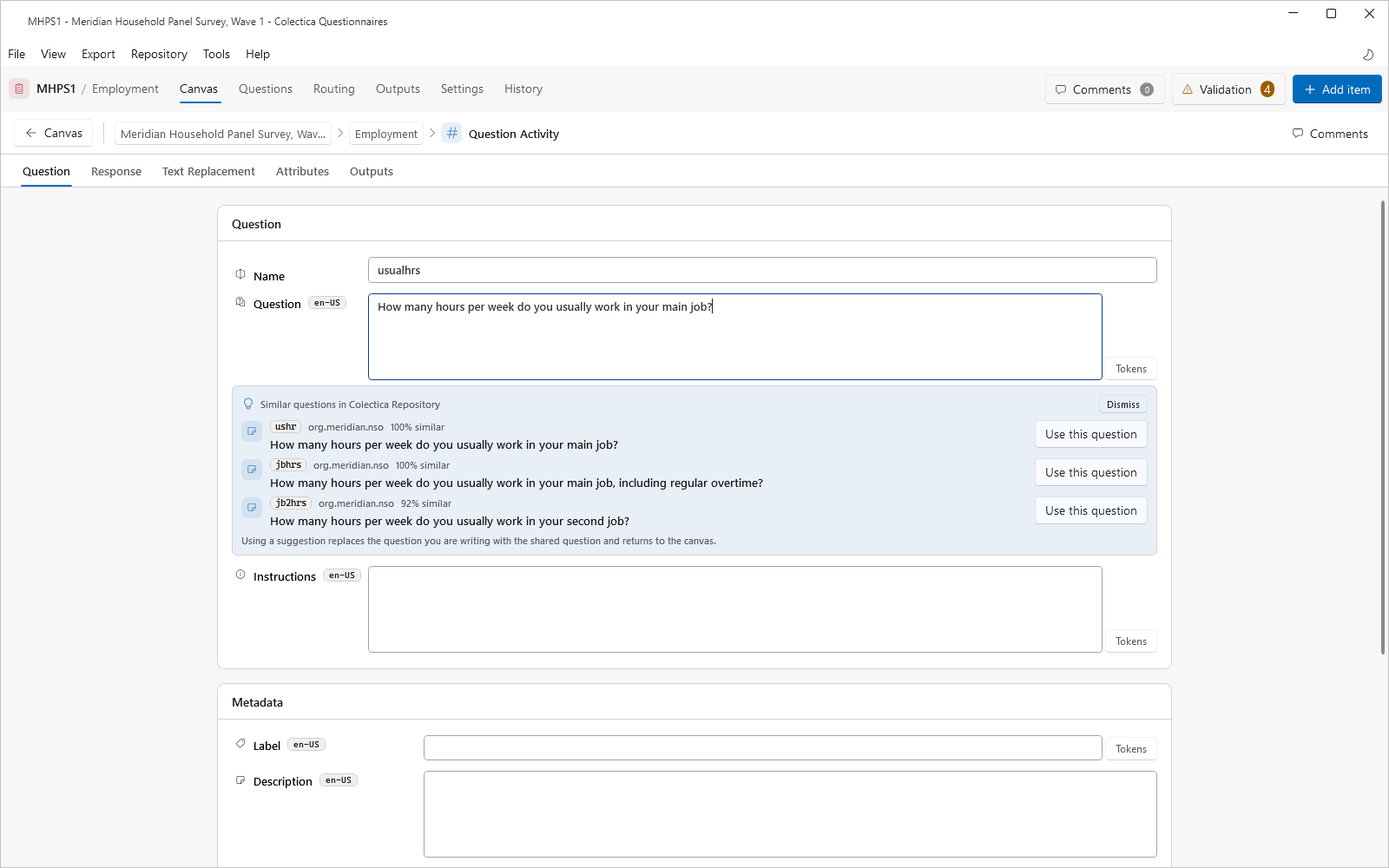The question editor with the Similar questions panel under the question text