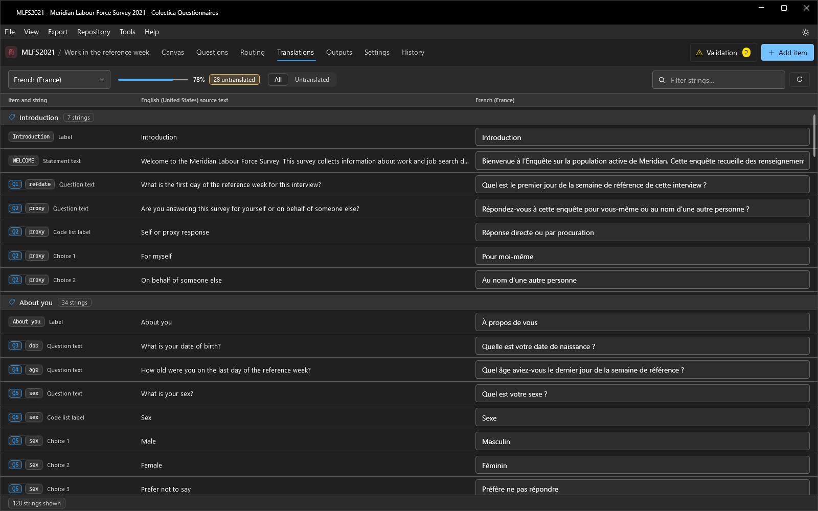 The Translations page