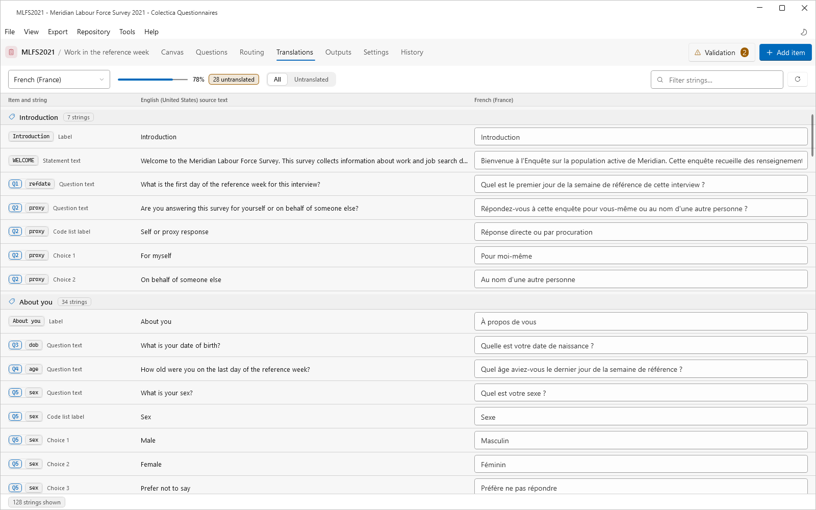 The Translations page
