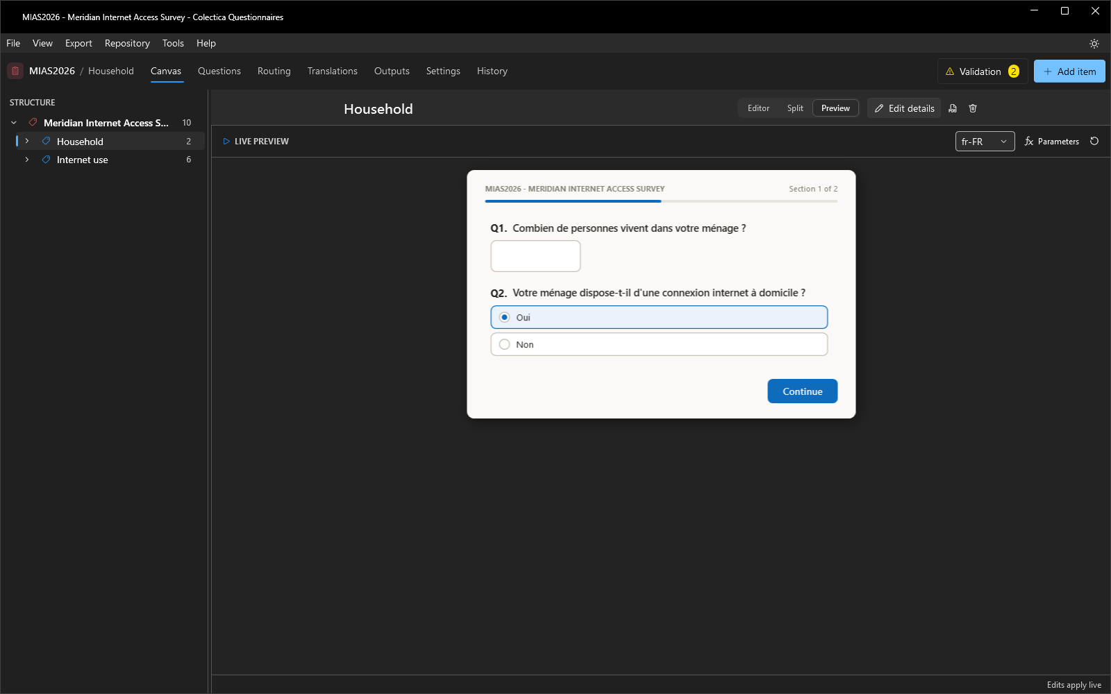The preview rendered in French