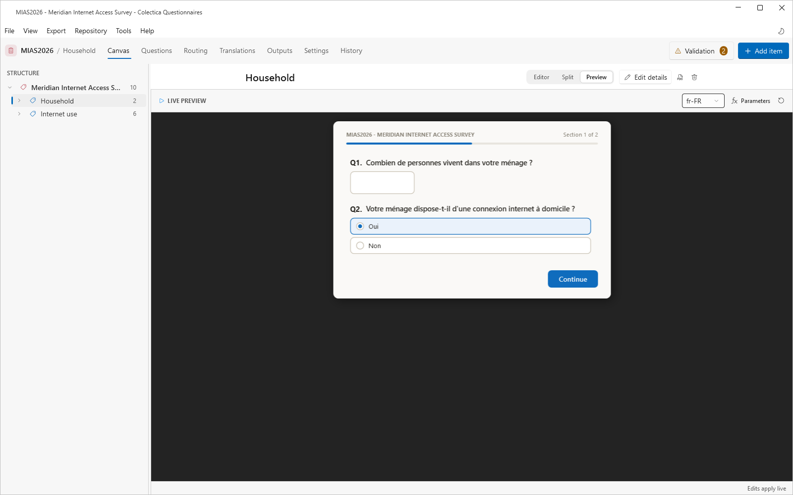 The preview rendered in French